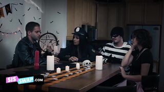 Halloween Orgy With Leana Lovings and Serena Santos and Their Horny Stepbros