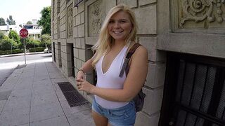Petite Blonde Melissa May Shows Her Tits And Gets On Her Knees In Public - TeamSkeet Full Video